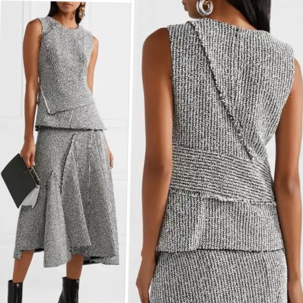 PARCELLE NWT The Runway Black White Wool Blend Tweed Faux Wrap Top Size S